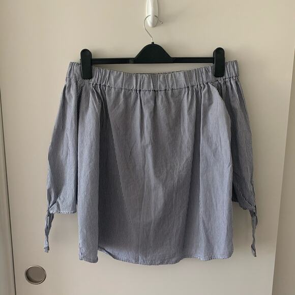 TOPSHOP Tie Sleeves Stripe Off the Shoulder Top - Picture 5 of 5